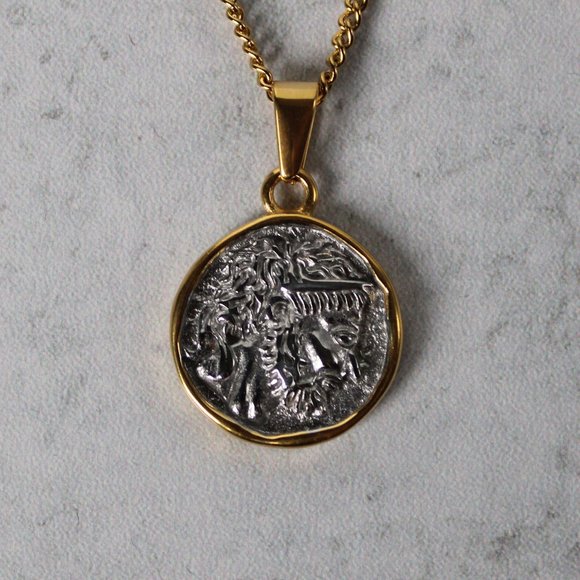 Gold Two Tone Zeus Pendant Chain Necklace - Picture 1 of 7